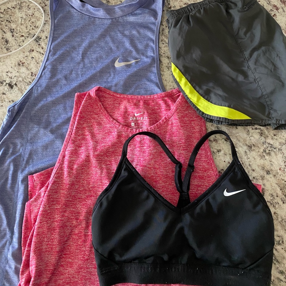 Nike Bundle - 2 Tanks, sports bra, and running shorts